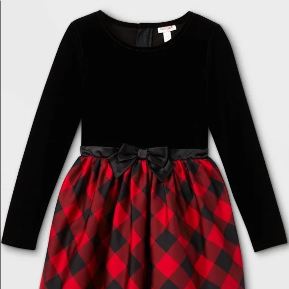 Cat and Jack red and black velvet buffalo plaid dress